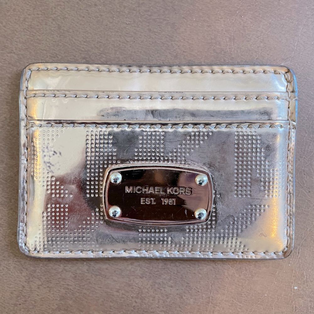 Michael Kors small card wallet in patent champagne gold with goldtone hardware